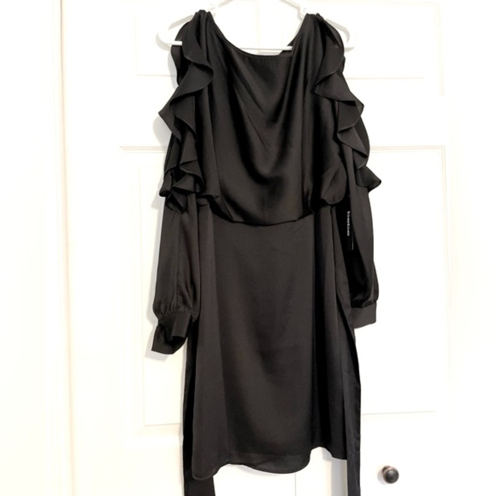 bebe Black Ruffle Cold-Shoulder Mini Dress